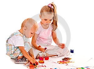 Child painting by finger paint