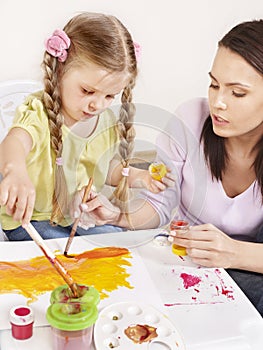 Child painting in preschool.