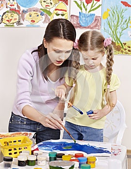 Child painting in preschool.