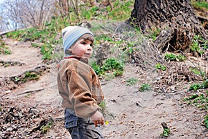 Child on a path in-field