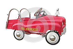 Child pedal fire truck isolated photo