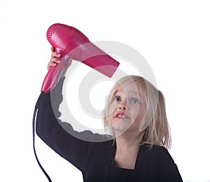 Child with Pink Hair Dryer