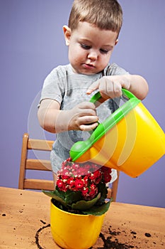 Child and plants