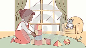 Child Playing Blocks Indoors Creative Activity Vector, vector design Generative AI