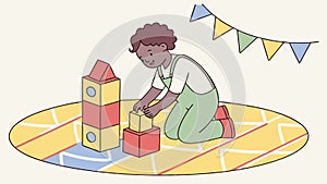 Child Playing with Building Blocks. Creative Childhood Learning Vector, vector design Generative AI