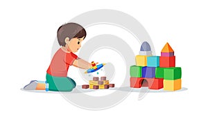 Child Playing Building Blocks Creative Fun Vector Design Generative AI