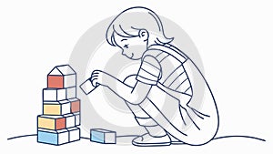 Child Playing Building Blocks Creative Fun, vector design Generative AI