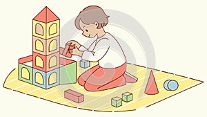 Child playing with colorful building blocks, early learning, creative construction, vector design Generative AI