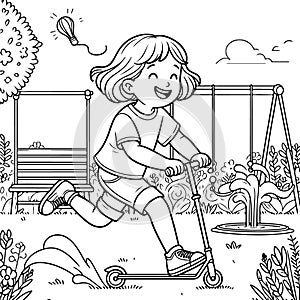 a Child is Playing in the Garden. AI Generated.