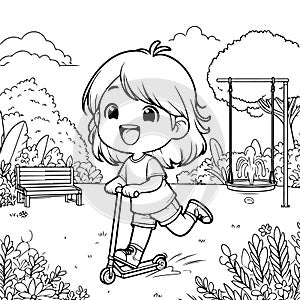 a Child is Playing in the Garden. AI Generated.