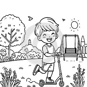 a Child is Playing in the Garden. AI Generated.