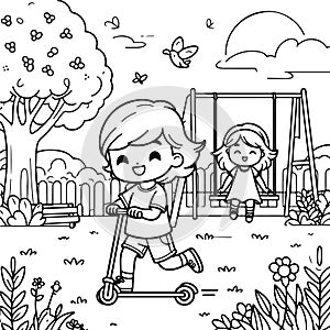 a Child is Playing in the Garden. AI Generated.