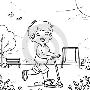 a Child is Playing in the Garden. AI Generated.