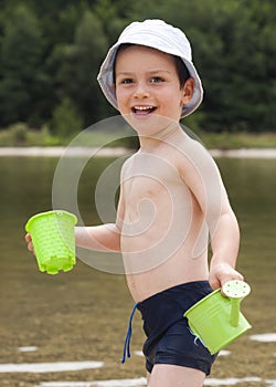 Child playing in river