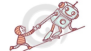 Child playing with a robot, creative interaction and fun. vector design Generative AI