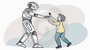 Child playing with robot, friendly tech interaction fun, vector design Generative AI