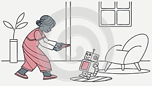 Child Playing with Robot. Future Tech Fun Vector Illustration, vector design Generative AI