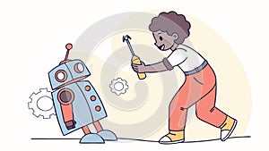 Child Playing with Robot, Imaginative Tech Fun, vector design Generative AI