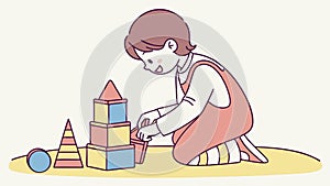 Child Playing with Stacking Blocks, Simple Learning Activity, vector design Generative AI