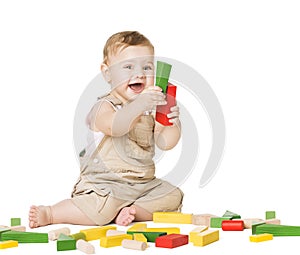 Child Playing Toys Blocks. Children Development Concept. Baby Kid