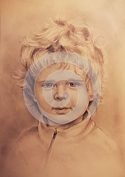 Child portrait, beautiful detailed drawing of little boy