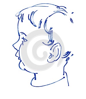 Child portrait in profile. Outline sketch