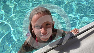 Child Portrait Splashing Water in Swimming Pool, Smiling Girl Face Bathing 4K