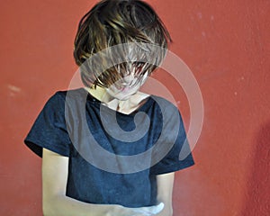 Child with powder chalk magnesium preparing for gym