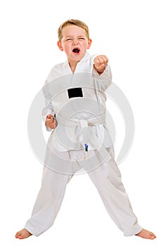 Child practicing his taekwondo moves