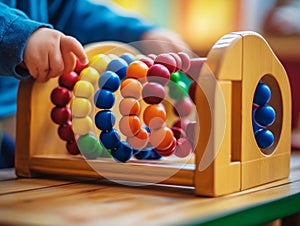 A child practicing Montessori