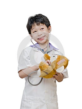 Child pretend to be doctor