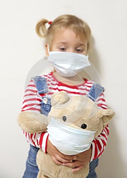 Child in protective face mask.Coronavirus protection concept.Little girl on quarantine