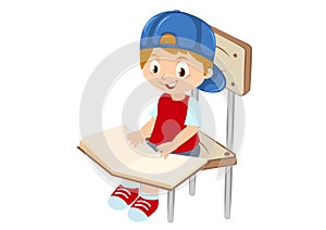 The child is reading a book sitting in a chair vector illustration