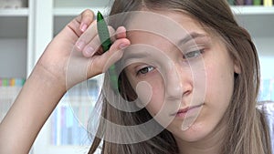 Child Reading Books, Student Kid in School Library, Teenager Blonde Girl Studying Learning in Classroom, Adolescents Education