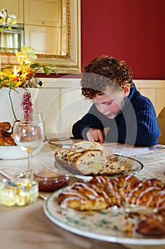 Child reading christmas story