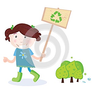 Child with recycle sign