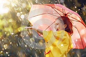 Child with red umbrella