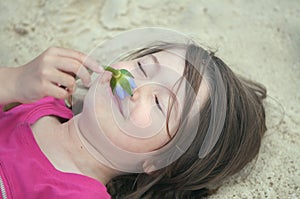 Child relaxing in nature