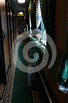 Child in retro train carriage