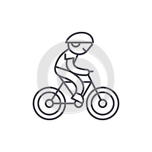 Child riding a bike line icon concept. Child riding a bike vector linear illustration, symbol, sign