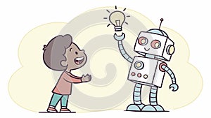 Child and Robot with Idea, Creative Innovation and Future Tech, vector design Generative AI