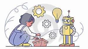 Child and Robot with Idea, Innovation and Future Tech, vector design Generative AI