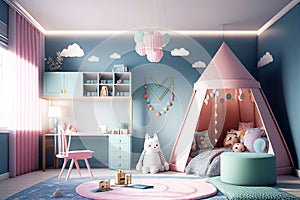 Child room. Child bedroom. Girl\'s room. Girls. Colorful bedroom. Kids toys. Real estate. Renovation company. Home staging. Daylig