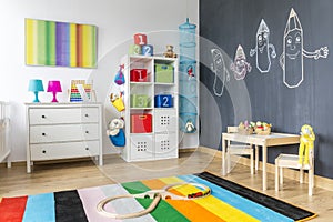 Child room with colorful rug