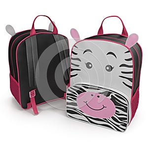 Child`s Backpack Zebra Design on a white. 3D illustration