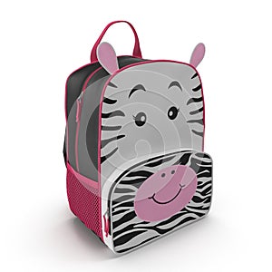 Child`s Backpack Zebra Design on a white. 3D illustration