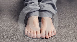 Child`s bare feet. Heel and foot. Toes