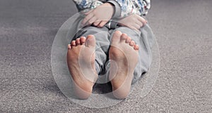 Child`s bare feet. Heel and foot. Toes