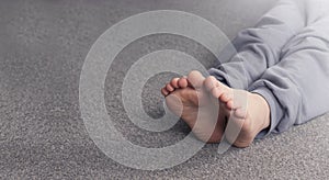 Child`s bare feet. Heel and foot. Toes