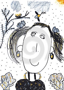 Child's crayon drawing of a girl